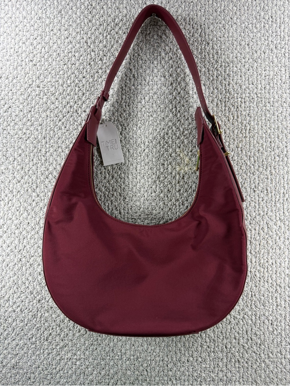 Time and Tru Harbour Hobo Bag Crimson Red Nylon Crescent Shoulder Purse NWT
